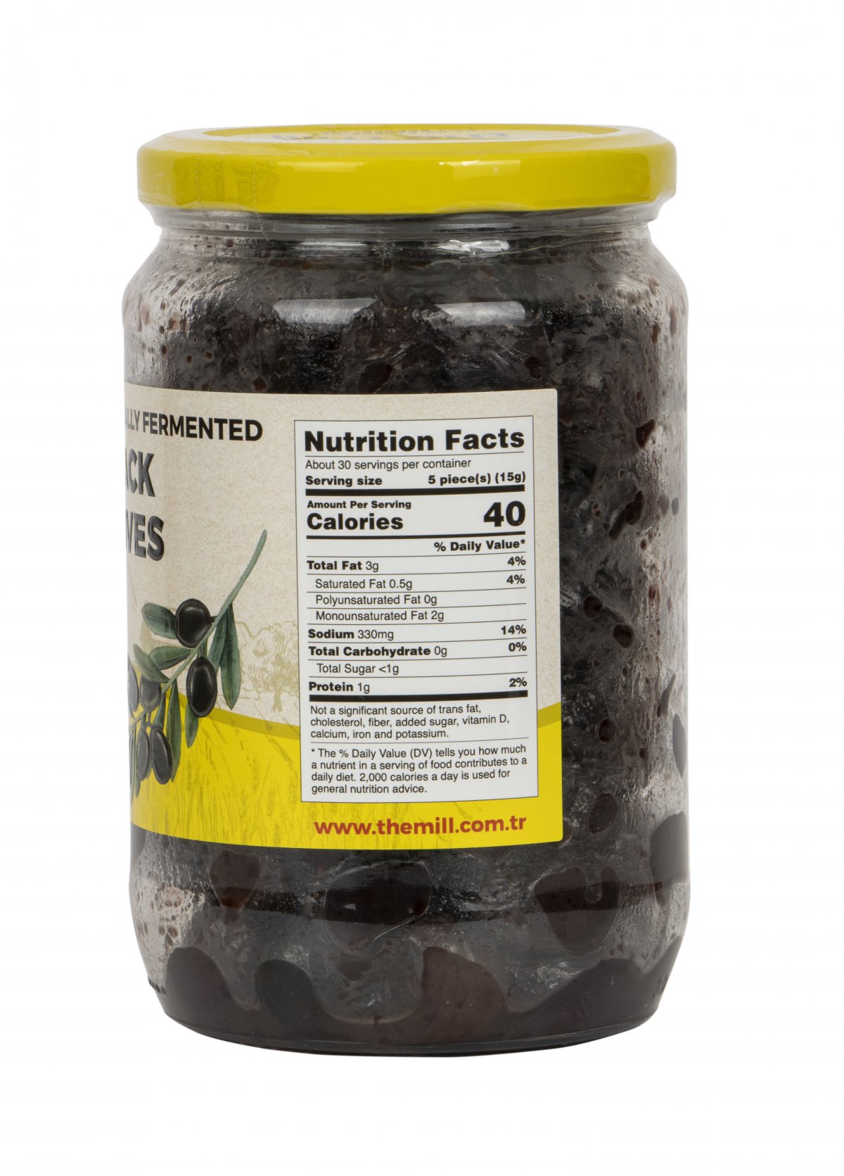 The Mill Gourmet Naturally Fermented Black Olives 450 g glass jar