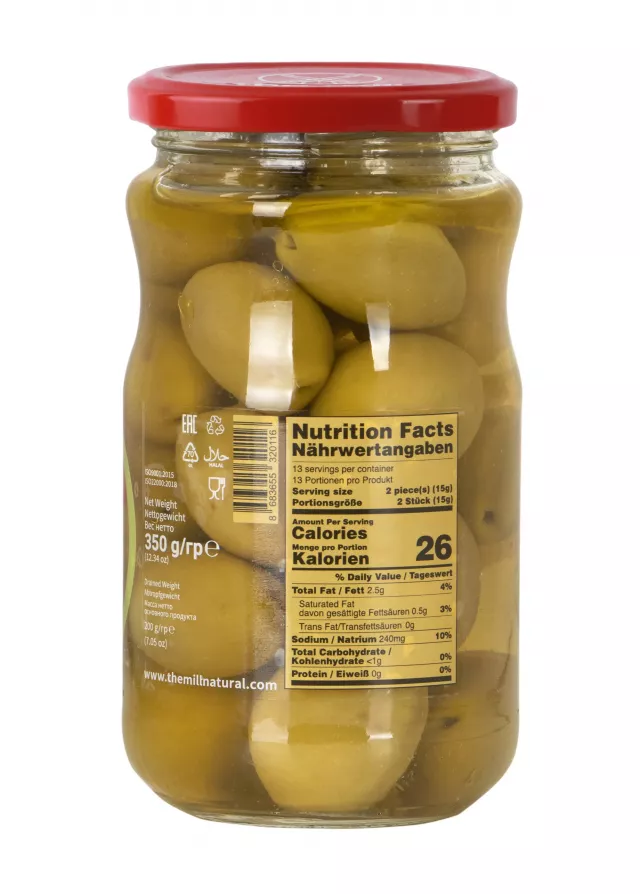 The Mill Whole Green Olives 350 g Glass Jar