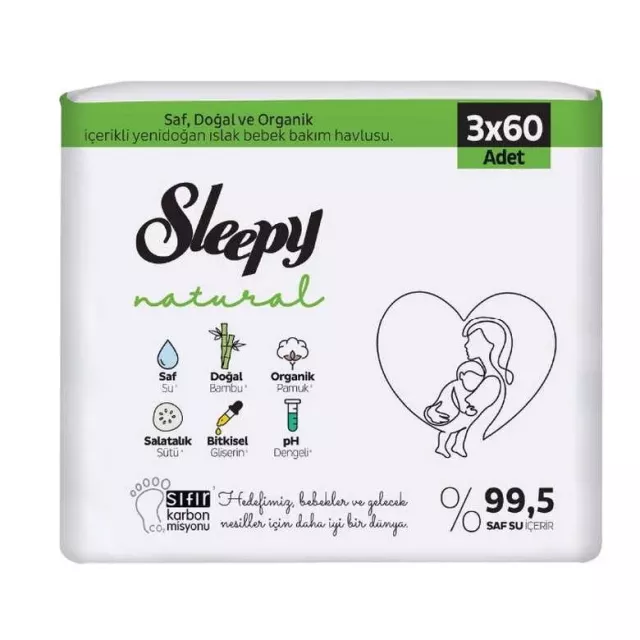 Sleepy Natural Yenidoğan 60 Yaprak 3'lü Paket Islak Mendil