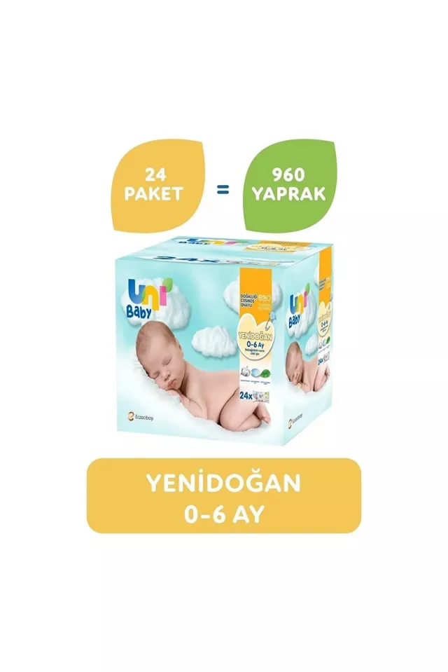 Uni Baby Yenidoğan Islak Mendil 40 Yaprak 24'lü Paket